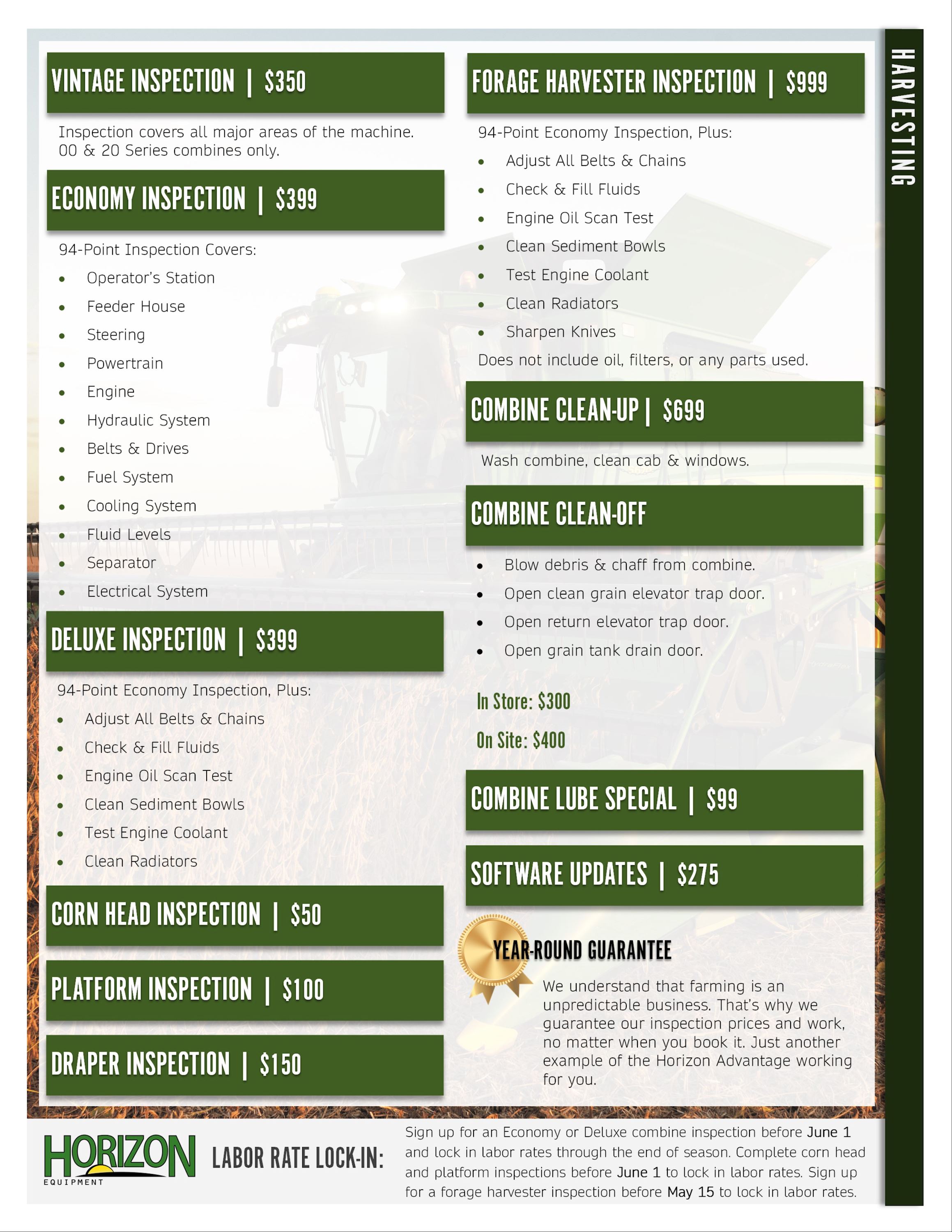 Harvesting Service Packages